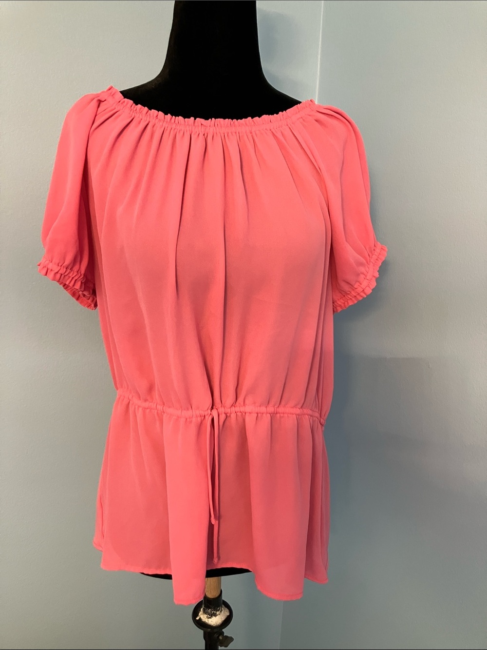 Ann Taylor pink Drawstring Peplum Blouse